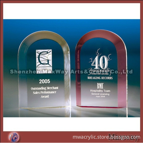 Transparent Arch Acrylic Award with Carving Words